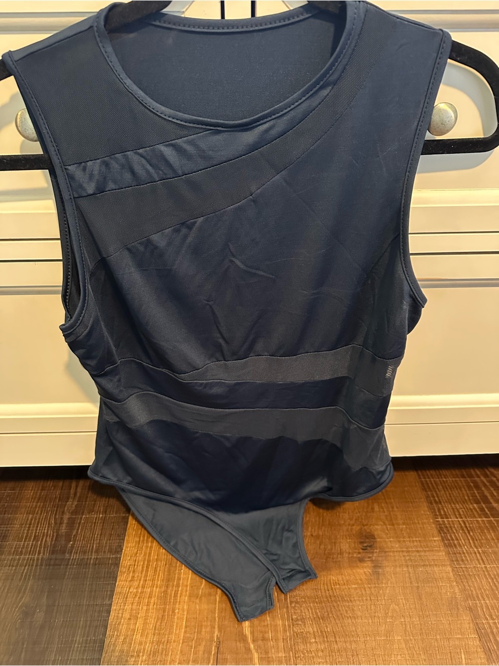 SHEIN Navy Blue Sleeveless Bodysuit with Mesh Panels
